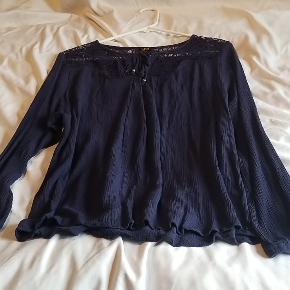 Flowy navy long sleeve women's shirt